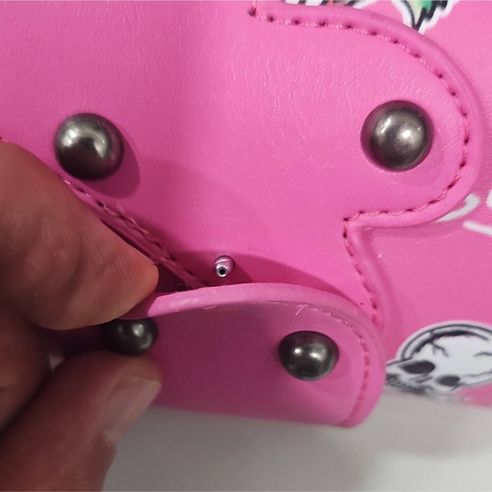 Y2K STYLE - Ed Hardy Pink Stud Shoulder Bag Skull Rose Graphic- see description - Picture 12 of 16